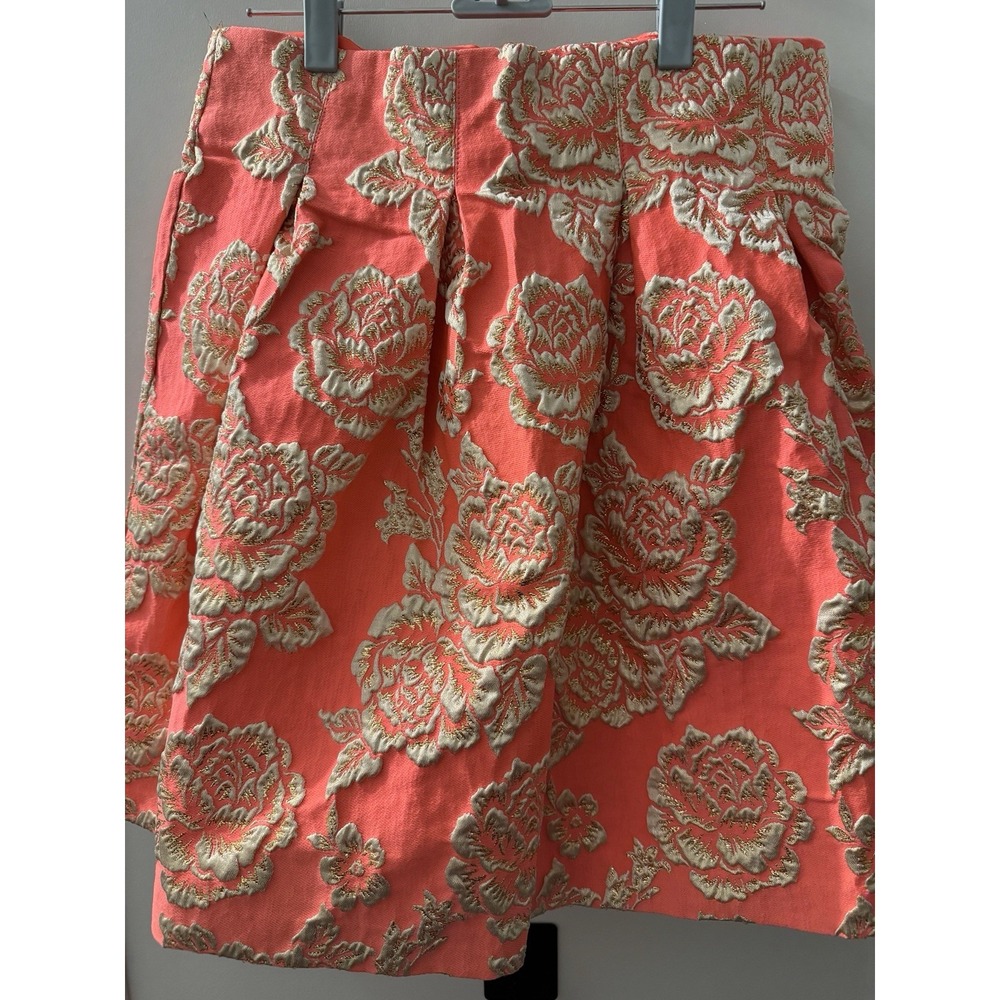Bright Pink & Gold Puff Mini‎ Skirt Lined Exposed Zipper Women's Size Large